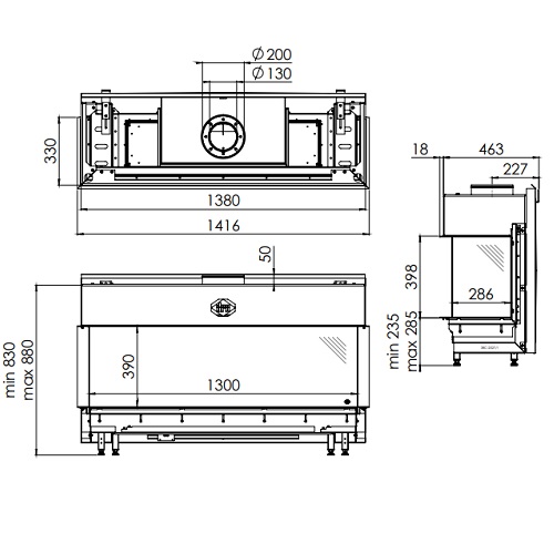 Gaskamin DRU Metro 130XT/3 RCH