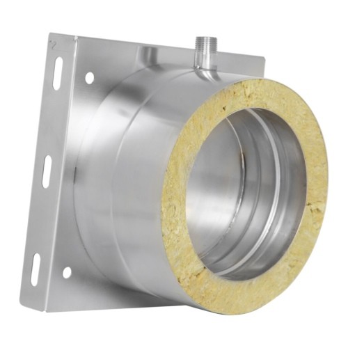 Edelstahlschornstein - Grundplatte mit Kondensatablauf seitlich und 1/2“ Nippel - doppelwandig - Jeremias DW-Vision