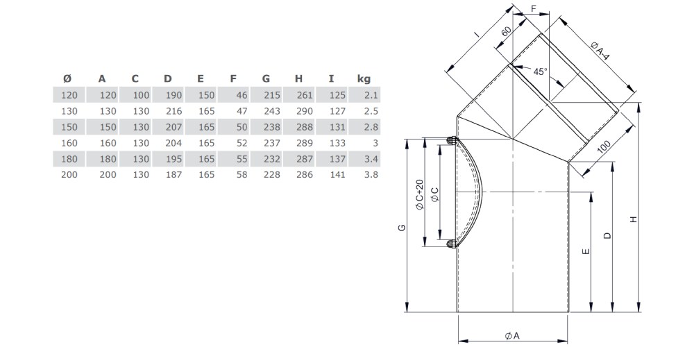 Ofenrohr - Winkel 45° mit Tür - gussgrau - Jeremias Ferro-Lux