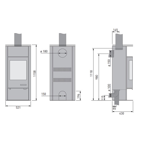 Kaminofen Skantherm Merano Stein 6kW mit abgerundeter Seitenverkleidung