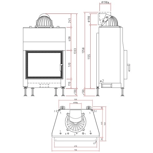 Kamineinsatz SCHMID Lina W 6751 s 14,5 kW Frontkamin Drehtür wasserführend