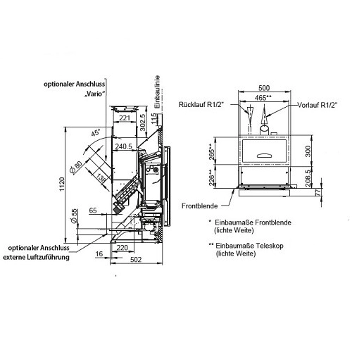 Pelletofen Wodtke PE Nova Einbaugerät water+ 8/10 kW wasserführend