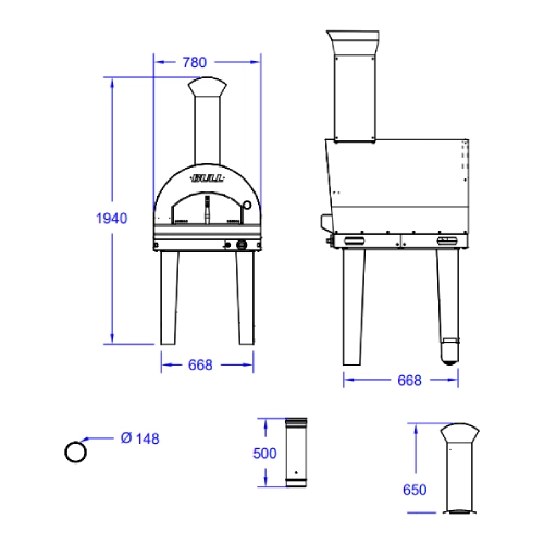 Pizzaofen Bull BBQ Gas L Standgerät 60x60cm