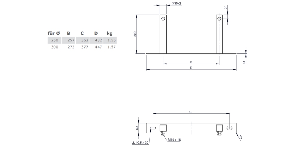 Kupferschornstein - Wandteil von DW20, verstellbar für Wandhalter ab 250 mm für Jeremias DW-FU