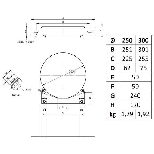 Kupferschornstein - Wandabstandshalter (Kopf- / Wandteil), Wandabstand ab 250 mm für Jeremias DW-FU