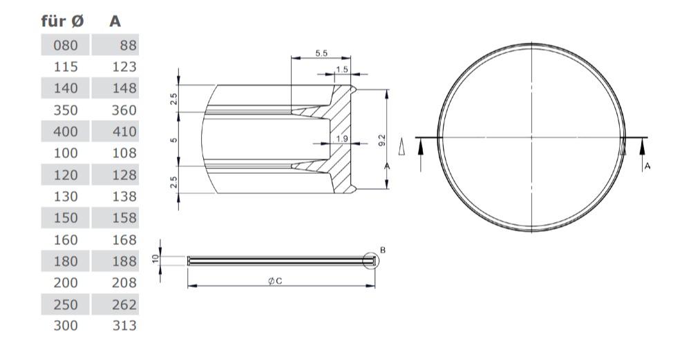 Edelstahlschornstein - Dichtring innenliegend EPDM bis 120°C - Jeremias EW-AL-BI