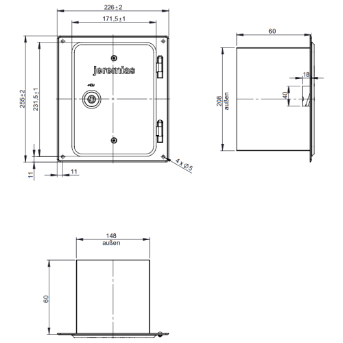 Edelstahlkamintüre 210 x 140 mm mit Rußschutztüre und Schiebestutzen 60 mm - Jeremias EW-FU