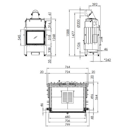 Kamineinsatz SPARTHERM Varia 1V H2O XL 9 kW Drehtür wasserführend