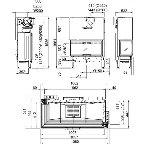 Kamineinsatz SPARTHERM Varia 2L-100h 12,3 kW Eckkamin Schiebetür