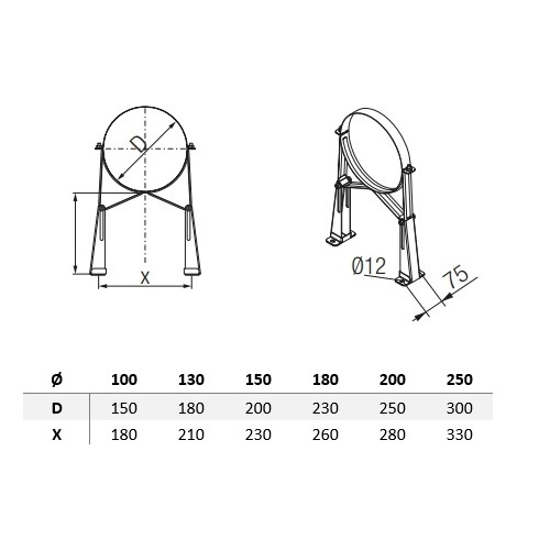 Edelstahlschornstein - Wandhalter verstellbar 290-400 mm - doppelwandig - Schiedel Metaloterm MF