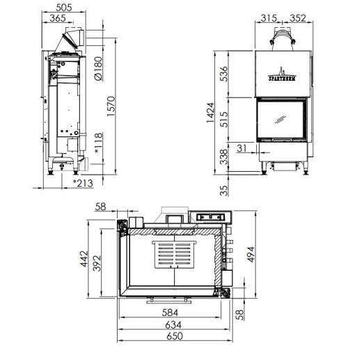 Kamineinsatz SPARTHERM Varia 2L-55h H2O 7 kW wasserführend