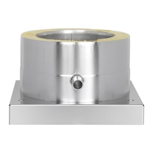 Edelstahlschornstein - Grundplatte mit Kondensatablauf seitlich und 1/2“ Nippel - doppelwandig - Jeremias DW-Vision