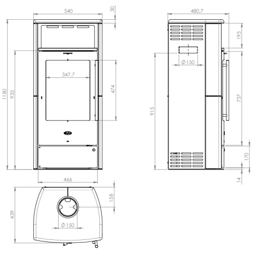 Kaminofen Fireplace Torino 6 kW Speckstein