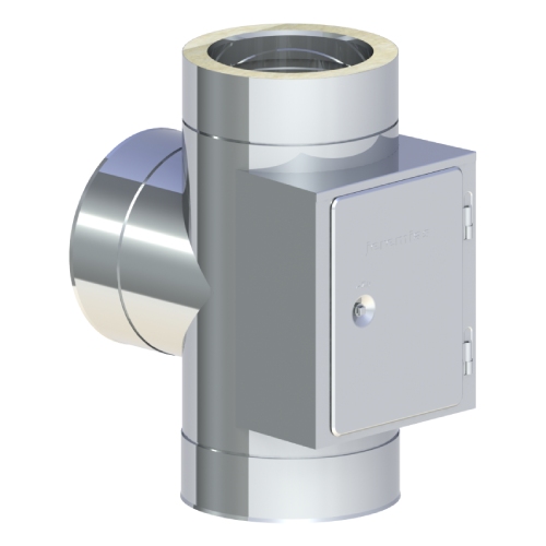 Edelstahlschornstein - T-Anschluss 90° mit Reinigung gegenüberliegend - doppelwandig - Jeremias DW-ECO