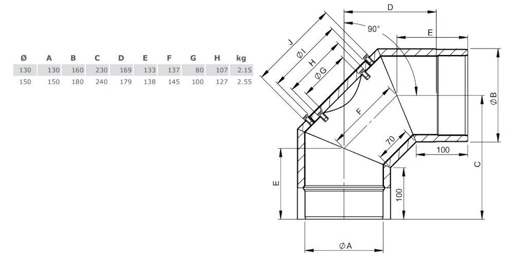 Ofenrohr - Winkel 90° mit Tür - schwarz - doppelwandig - Jeremias Iso-Line