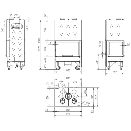 Kamineinsatz La Nordica Monoblocco 800 Angolo SX 10 kW