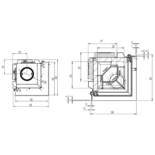 Kamineinsatz Austroflamm Eckkamin 38x38x57 K 2.0 | 5 kW, Drehtür