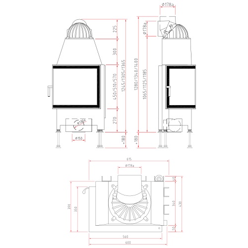 Kamineinsatz SCHMID Ekko L 55(34) s 5 kW Eckkamin Drehtür