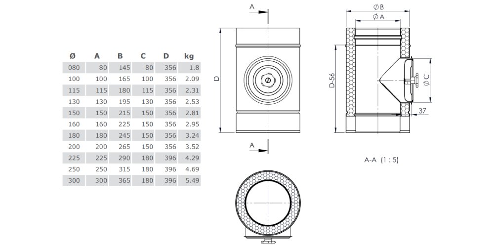 Kupferschornstein - Längenelement mit Revision (Deckel für Öl und Gas) - doppelwandig - Jeremias DW-FU