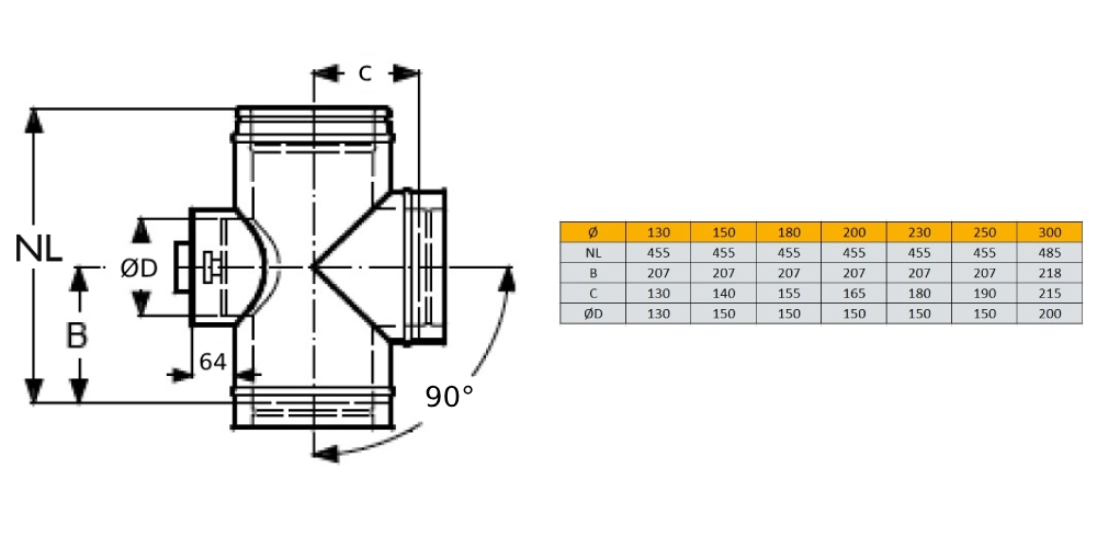 Edelstahlschornstein - Rauchrohranschluss 90° mit Putztüranschluss rund für Öl und Gas - doppelwandig - Schiedel ICS