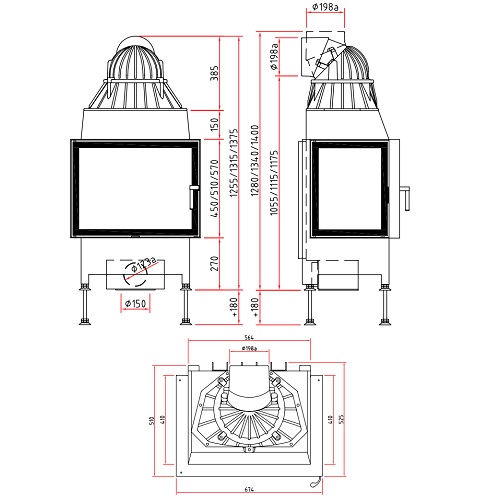 Kamineinsatz SCHMID Ekko U67(45) s 9 kW Panoramakamin Drehtür