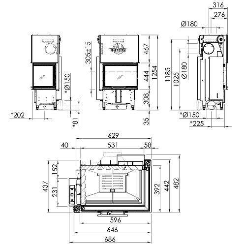 Kamineinsatz SPARTHERM Varia 2R-62h RLU 6,9 kW