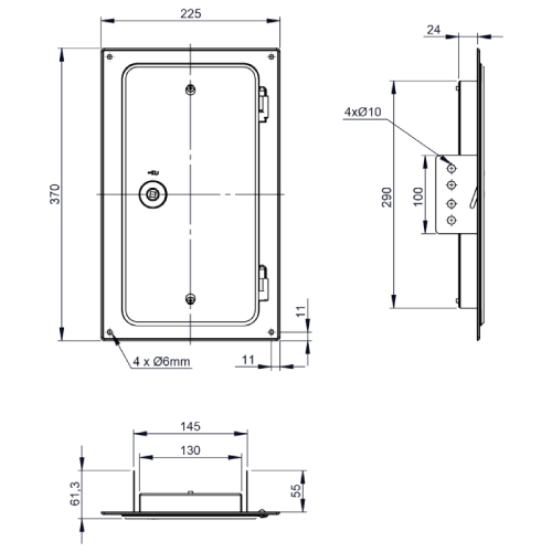 Edelstahlkamintüre 300 x 150 mm mit 4 Bohrungen und 2 seitlichen Laschen - Jeremias EW-FU