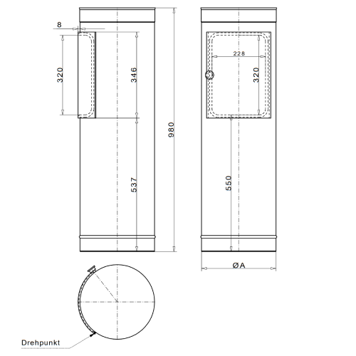 Einwurfschacht mit Design-Türe, l=980 mm oben offen - Jeremias Wäscheabwurfschacht