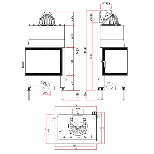 Kamineinsatz SCHMID Ekko W L 67(45) s 14,9 kW Eckkamin Drehtür (steglos)