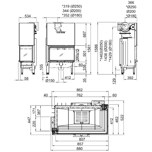 Kamineinsatz SPARTHERM Varia 2R-80h 11 kW Eckkamin Schiebetür