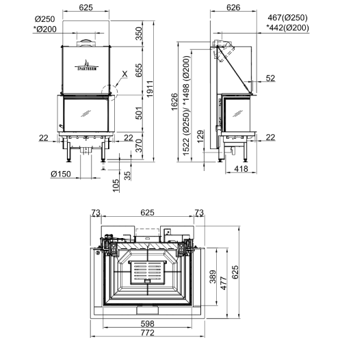 Kamineinsatz SPARTHERM Premium A-3RL-60h 10 kW Panoramakamin Schiebetür