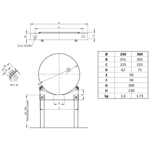 Kupferschornstein - Wandabstandshalter verstellbar 150 - 250 mm für Jeremias DW-FU