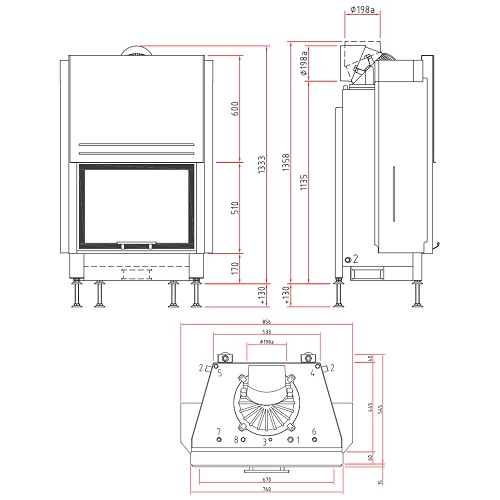 Kamineinsatz SCHMID Lina W 6751 h 14,5 kW Frontkamin Schiebetür wasserführend