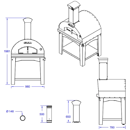 Pizzaofen Bull BBQ Holz XL Standgerät 80x60cm