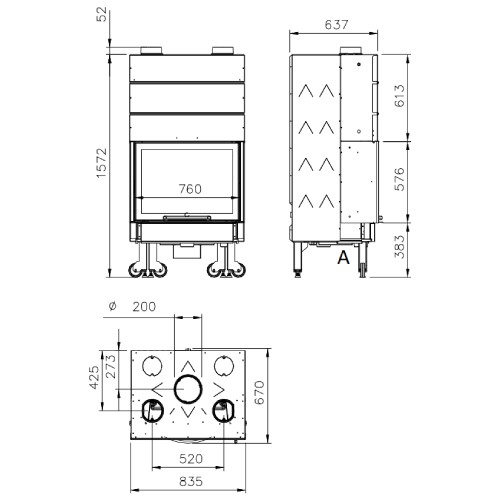 Kamineinsatz La Nordica Monoblocco Ghisa 750 - Piano 13 kW