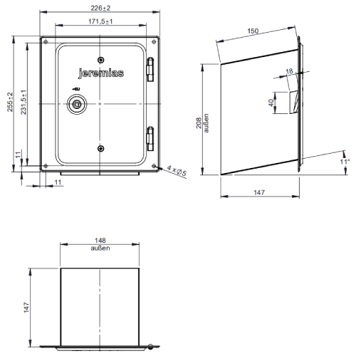 Edelstahlkamintüre 210 x 140 mm mit Rußschutzüre & Schiebestutzen 150 mm schräg - Jeremias EW-FU