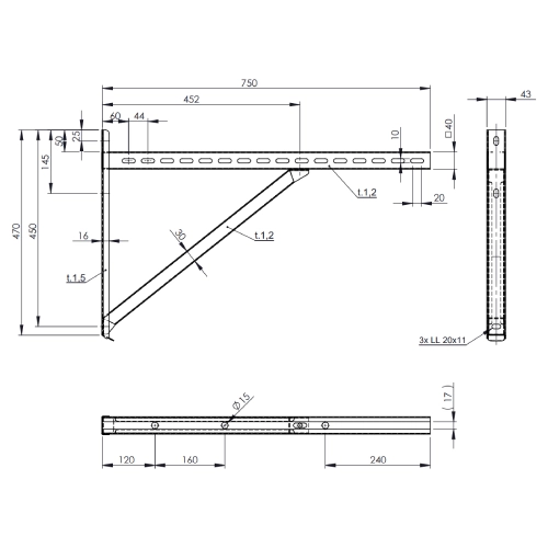 Edelstahlschornstein - Wandstützen & Querträger Typ III 750 mm für Jeremias DW-Systeme