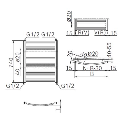 Heizkörper Buderus Logatrend Therm Curve mit Seitenanschluss - Badheizkörper