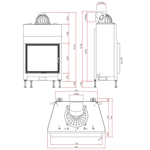 Kamineinsatz SCHMID Lina W 7363 s 14,9 kW Frontkamin Drehtür wasserführend