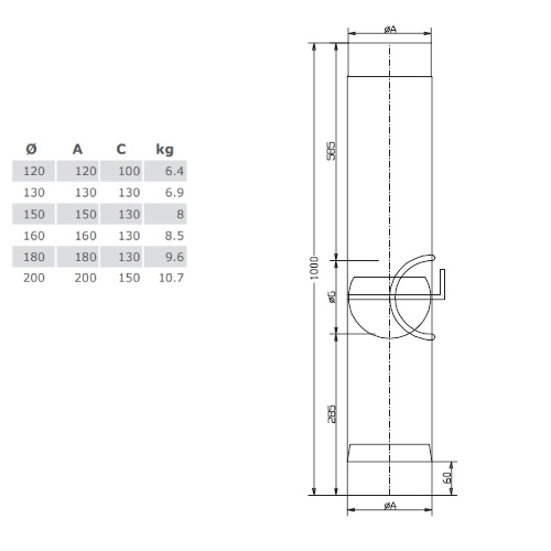 Ofenrohr - Längenelement 1000 mm mit Drosselklappe und Tür (ohne Einzug) - schwarz - Jeremias Ferro-Lux
