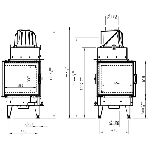 Kamineinsatz Austroflamm Eckkamin 55x55x.. K 3.0 | 11/13/15 kW, Drehtür