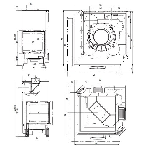 Kamineinsatz Austroflamm Eckkamin 55x55x..S 2.0 7kW, Schiebetür