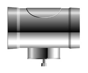 Edelstahlschornstein - Kombi-Formteil Prüföffnung mit Deckel halbrund, Kondensatfalle (max.150mm) mit Ablauf 1" und Hutmutt