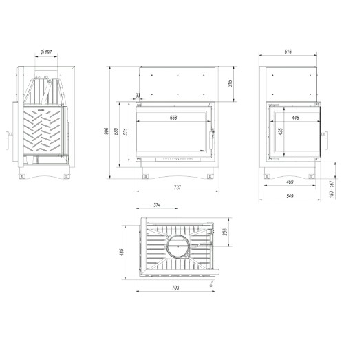 Kamineinsatz Kratki Zuzia Eco Deco 12 kW Eckkamin