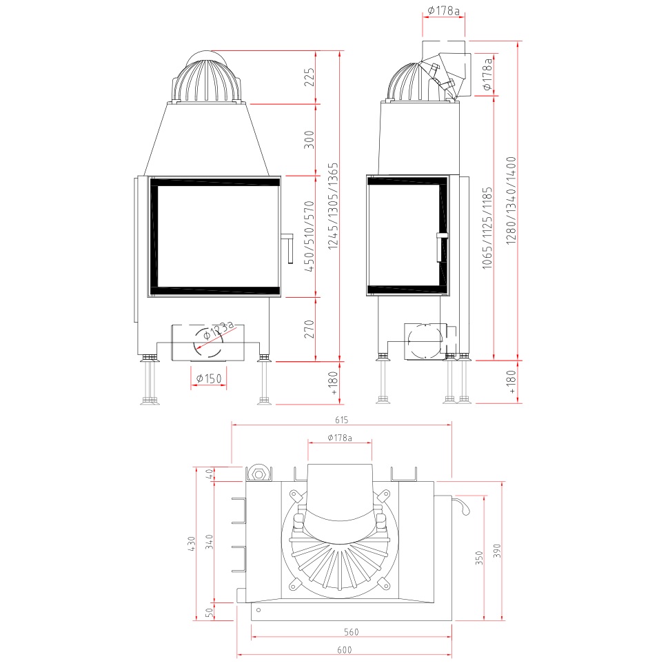 Kamineinsatz SCHMID Ekko R 55(34) s 5 kW Eckkamin Drehtür