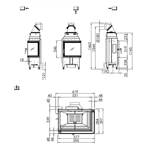 Kamineinsatz SPARTHERM Varia 2R-55 7 kW Eckkamin Drehtür