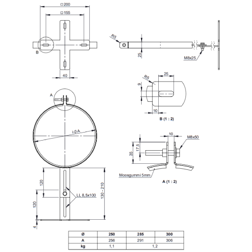 Wandabstandshalter verstellbar 130-210 mm - Jeremias Wäscheabwurfschacht