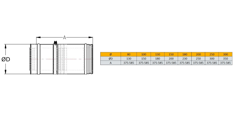 Edelstahlschornstein - Rohrausgleichselement 375 - 585 mm - doppelwandig - Schiedel ICS