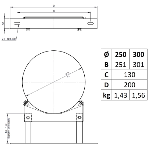 Kupferschornstein - Wandabstandshalter verstellbar 50 - 150 mm für Jeremias DW-FU