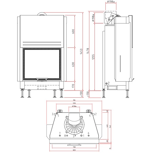 Kamineinsatz SCHMID Lina W 7363 h 14,9 kW Frontkamin Schiebetür wasserführend